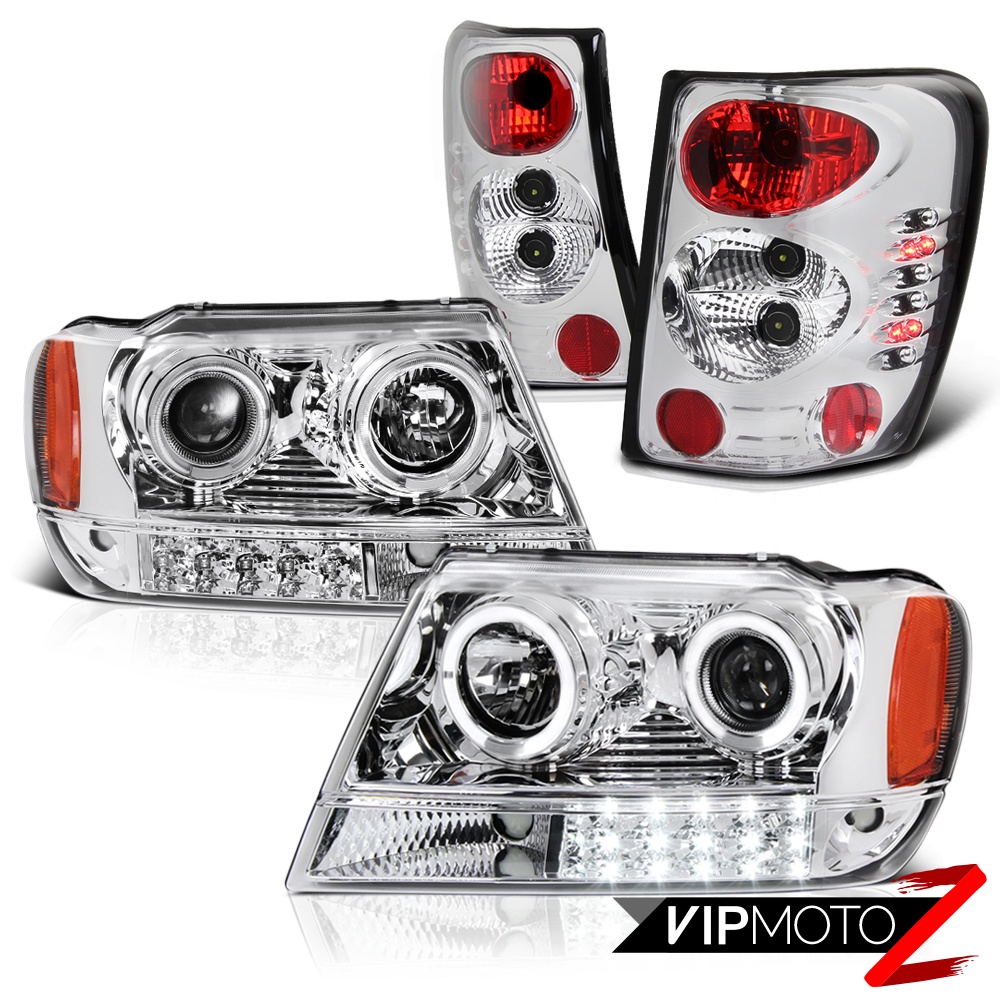JEEP 9904 GRAND CHEROKEE WJ WG CHROME LED PROJECTOR HEADLIGHT+TAIL