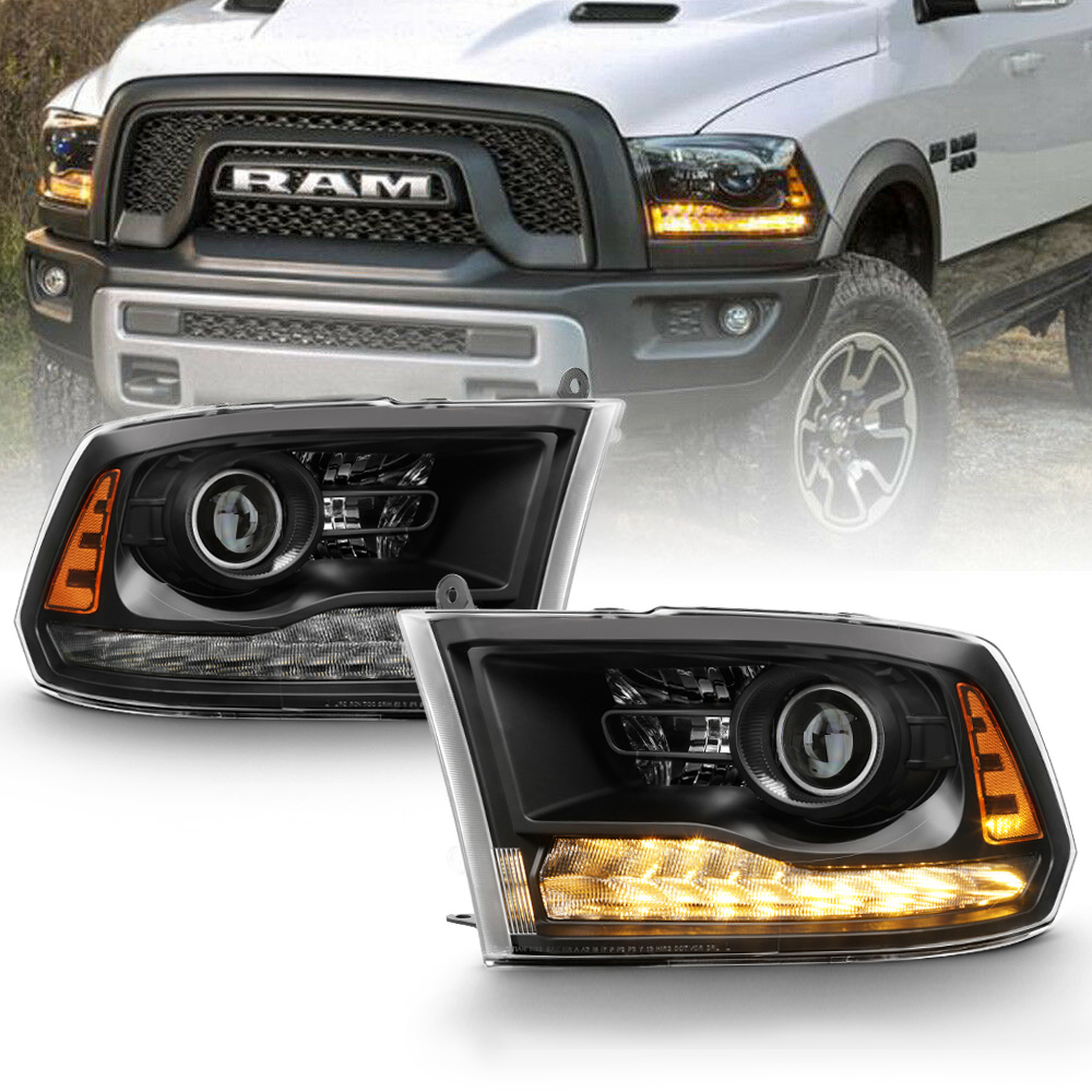 Black Housing LED DRL Projector Headlight For 2013-2018 Dodge Ram 1500 ...