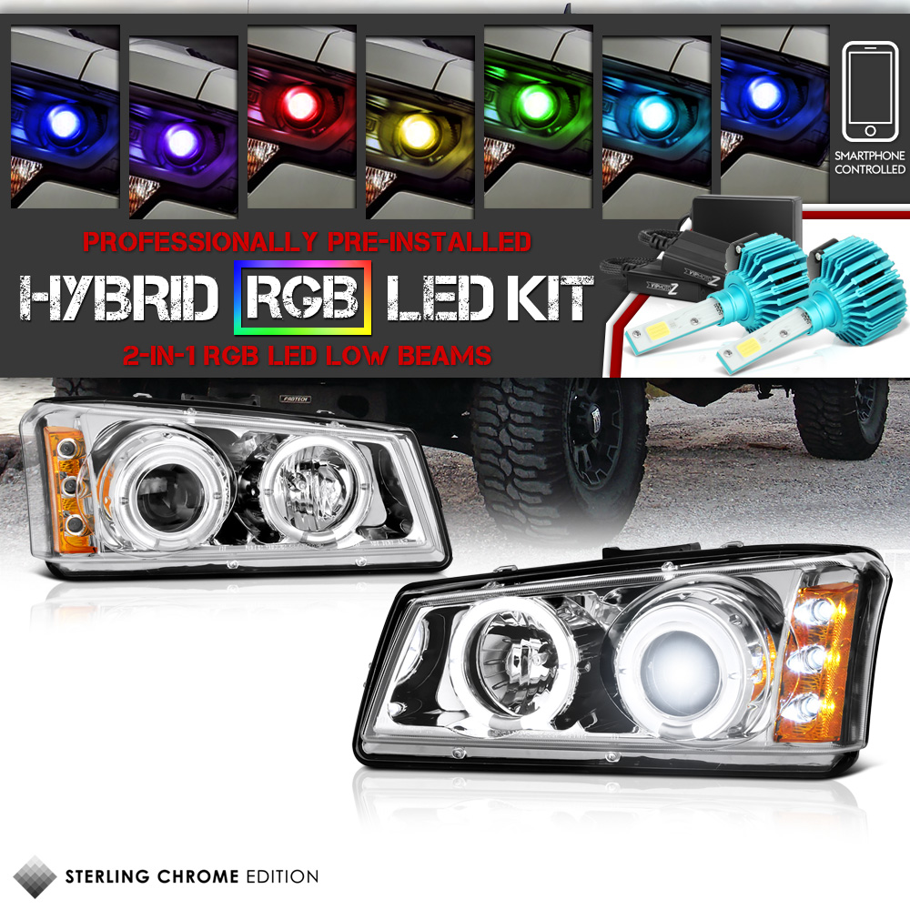 03-06 SILVERADO//05 AVALANCHE CCFL HALO LED PROJECTOR HEADLIGHTS CHROME 1500 2500