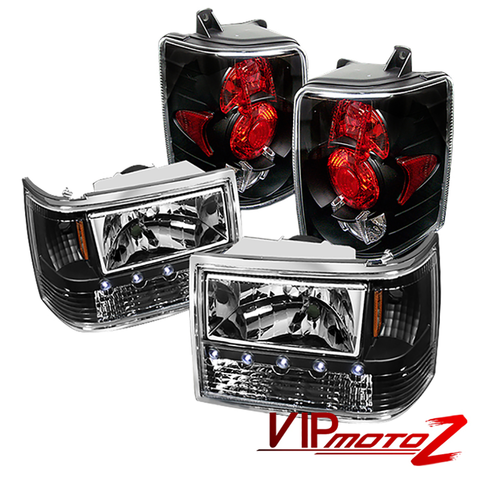 For 9398 Jeep Grand Cherokee Black LED Headlight+Altezza
